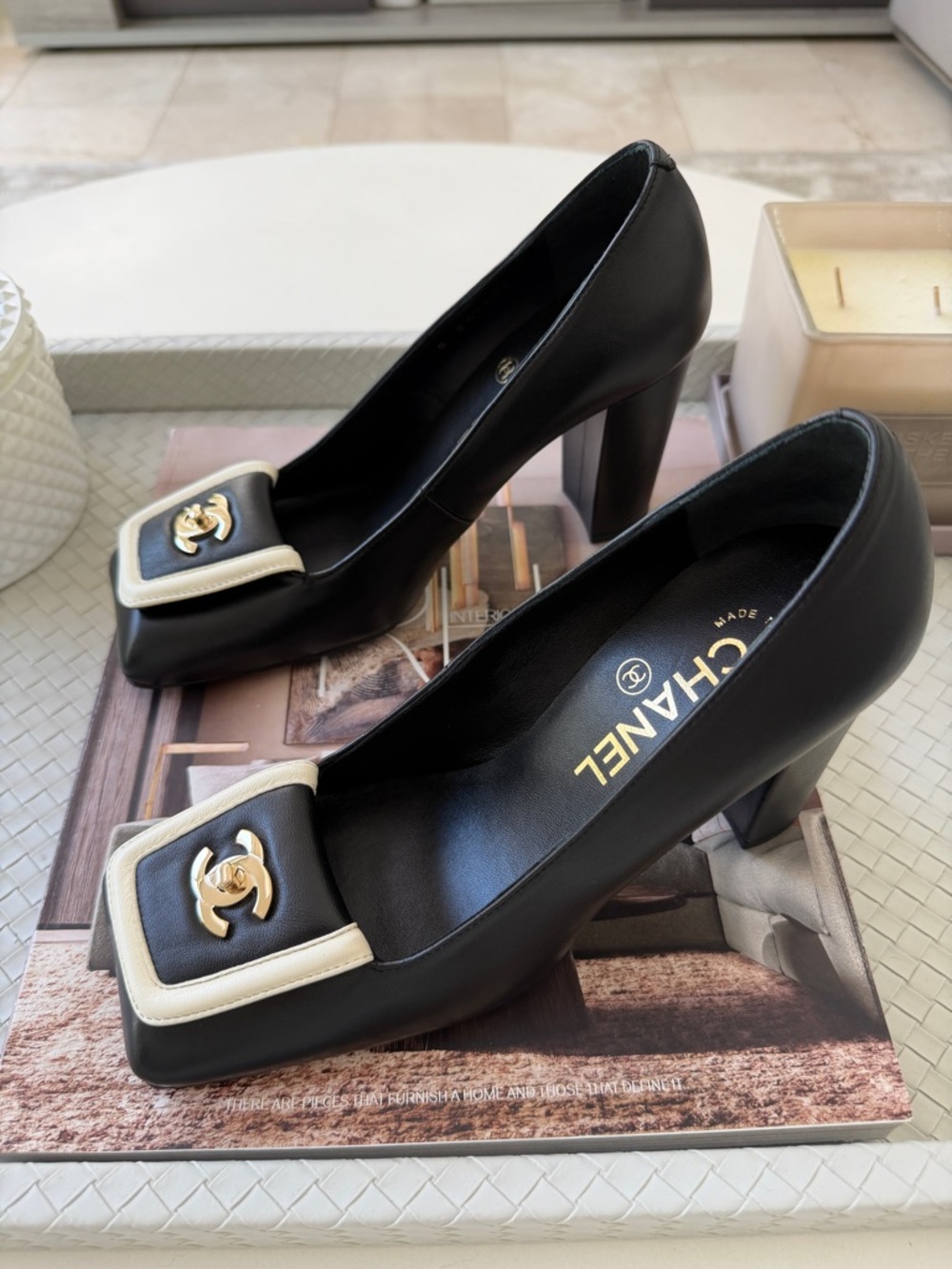 Chanel SS 26 Blazy Black Lambskin Square Toe CC Logo Turn-lock Pumps Heels